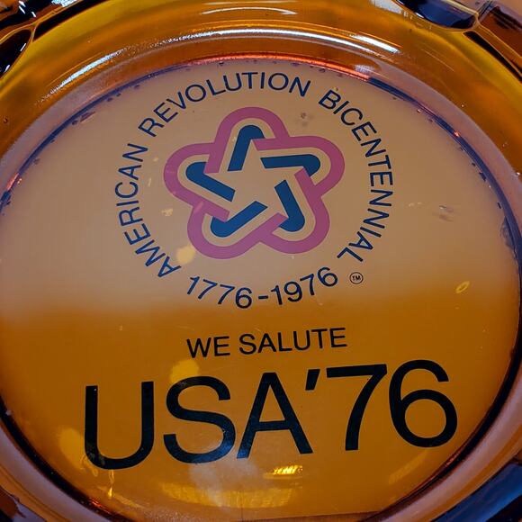 Vtg American Revolution Bicentennial Ashtray Amber Large USA 1776 Patriotic 7.5" - Picture 2 of 6